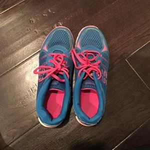Blue and pink skecher sneakers