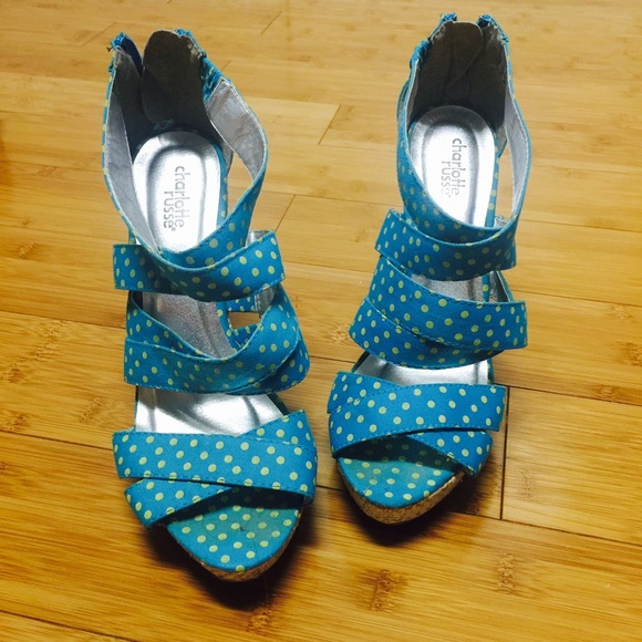 Blur Yellow Pokedot Wedge Sandals (Never worn)