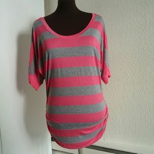 Olivia Moon Pink and Gray Striped Short Sleeve Top