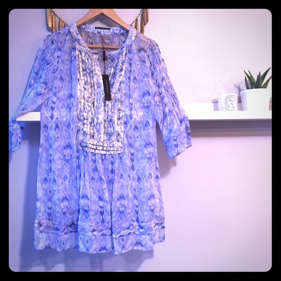 Elie Tahari Silk Chiffon & Metallic Tunic