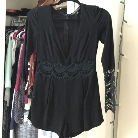 Honey Punch black lace romper