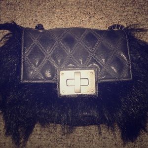 Vera Wang Black Faux Fur Crossbody Bag