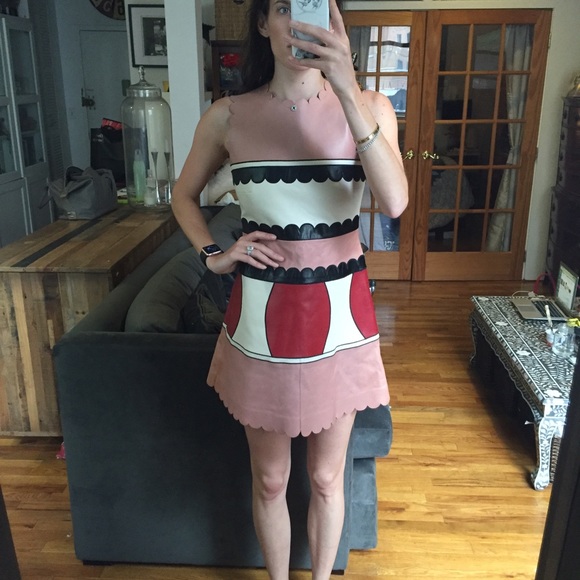 SOLD Valentino Leather Pink Blush Mini Mod Dress - Picture 2 of 4
