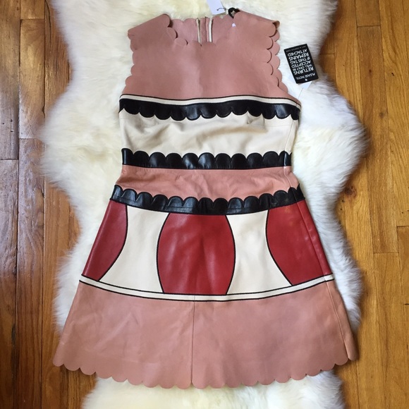 SOLD Valentino Leather Pink Blush Mini Mod Dress - Picture 3 of 4