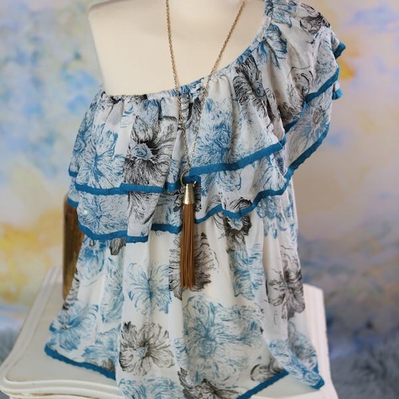 Asymmetrical chiffon floral top