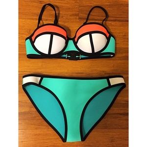 Orange, Aqua & White Triangl Bikini - Small