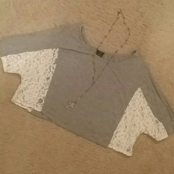 Grey and Lace Crop Top