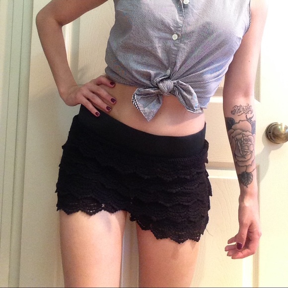 Black Crochet Lace Shorts. Size M