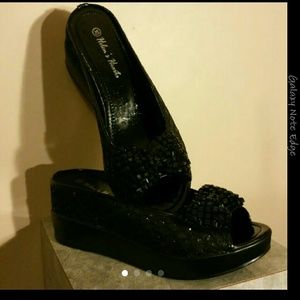 Helens Heart black sparkle slip on sandals
