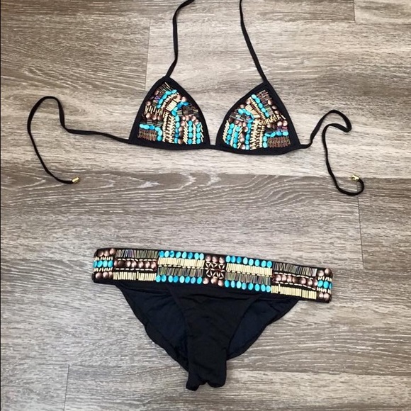 Beach Bunny Turquoise and gold bikini