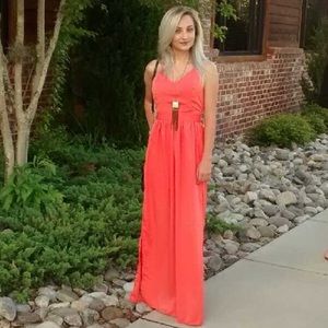 Coral Backless Maxi Dress