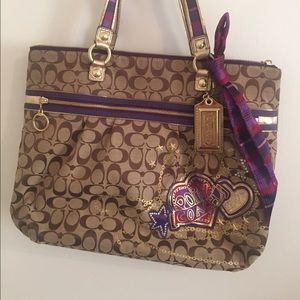 COACH POPPY TARTAN plaid GLAM SIGNATURE TOTE