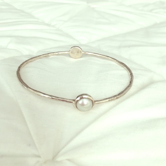 Stirling Silver Bracelet with 2 pearl accents