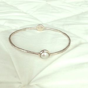 Stirling Silver Bracelet with 2 pearl accents