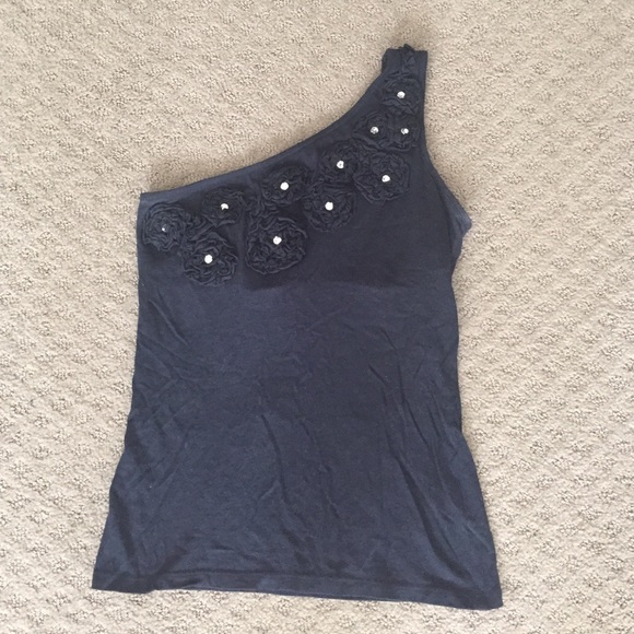 INC one shoulder navy blue tank top size XS