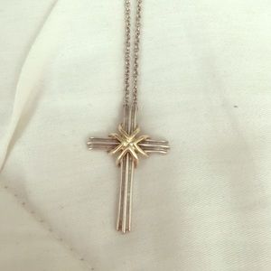 Tiffany Stirling and 18K Gold Cross Necklace
