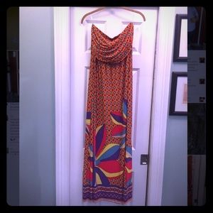Orange Print Maxi Bandeau Dress