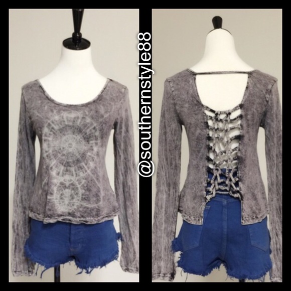 April Spirit Tops - Loose Fit Lace Up Long Sleeve Top XLarge BNWT