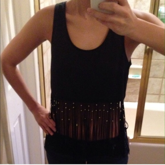 MinkPink Black Fringe CropTop