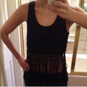 MinkPink Black Fringe CropTop