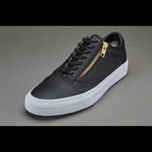Leather black vans gold zipper size womens 8!