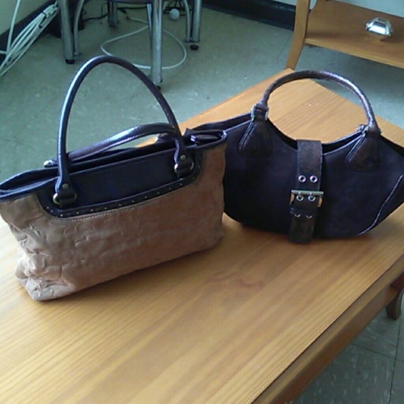 Two Purses one snakeskin tan and one brown suede.