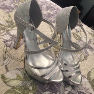 silver strap heels