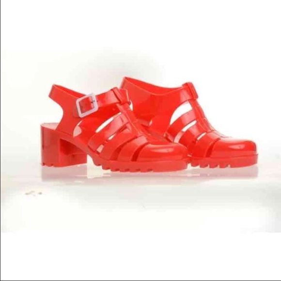 red jelly flip flops