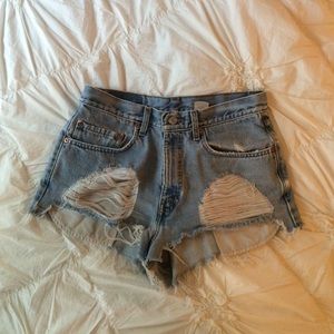 Distressed high waisted jean shorts