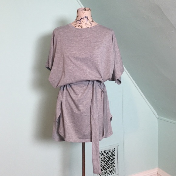 Grey Cotton Belted Tshirt Dress