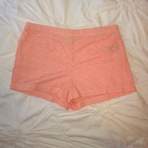 Pink eyelet high waisted shorts