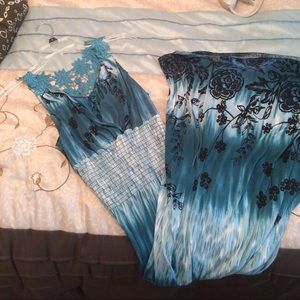 Turquoise flowy maxi dress.