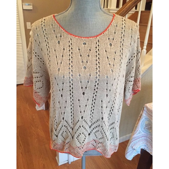 Sundance Tan Orange Lightweight Open weave sweater