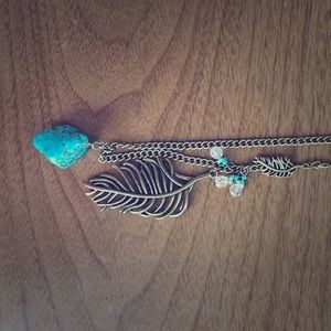 Turquoise and brass tone leaf necklace