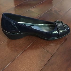 Blue wedge shoes