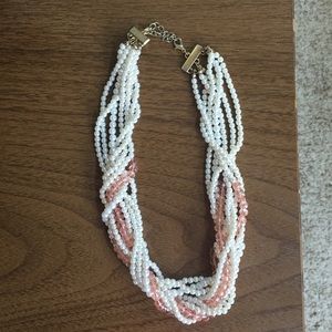 Faux pearl and pink crystal necklace