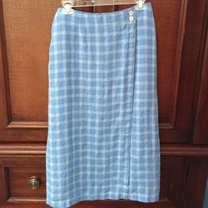 Talbot's Irish linen blue plaid wrap skirt