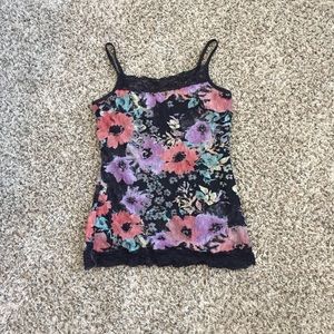 Black floral body can lace tank