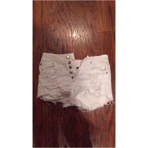 white high waisted ripped Jean shorts