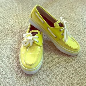 Bright yellow sperry top sider