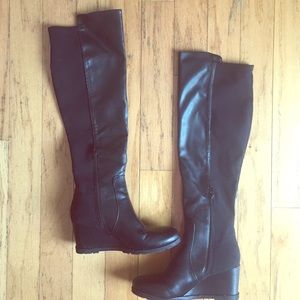 Faux leather over the knee boots