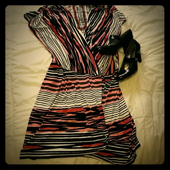 Striped faux wrap dress