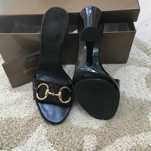 Gucci block heel slides