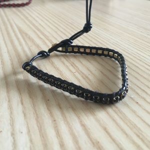 Chan Luu black leather bracelet with rhinestones