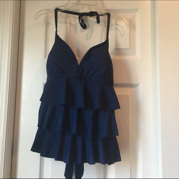 Dark Blue Tankini Ruffle Top