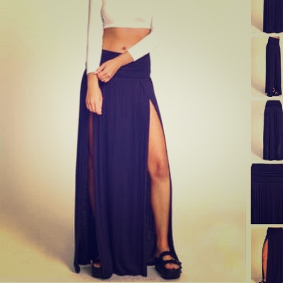 Navy blue slit maxi skirt