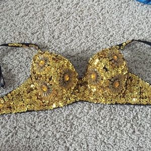 Gold sequin rave bra