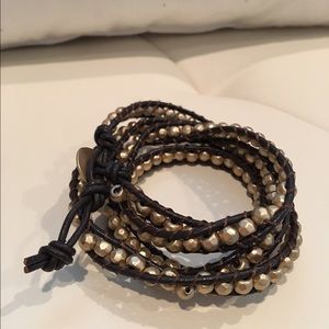 Gold & Leather Wrap Bracelet