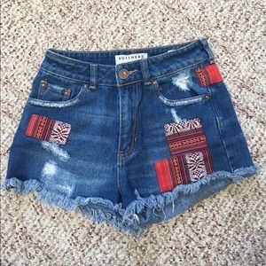 Native Print jean shorts