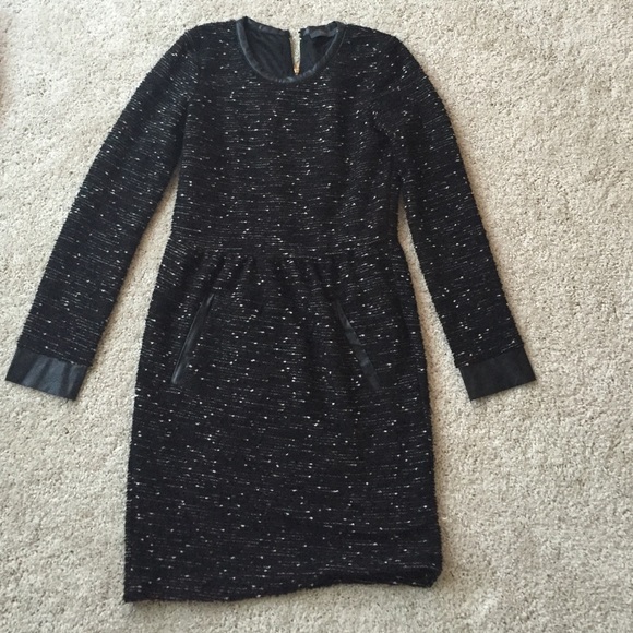 Sweater dress with leather trim